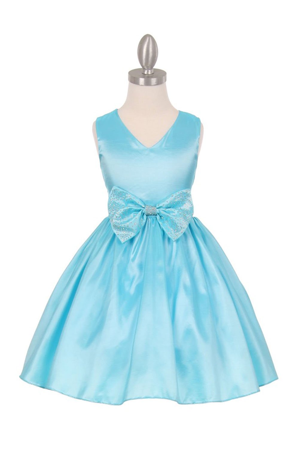 Aqua Sleeveless Taffeta Flower Girl Dress with Dazzling Rhinestone Bow Aqua Sleeveless Taffeta Flower Girl Dress with Dazzling Rhinestone Bow